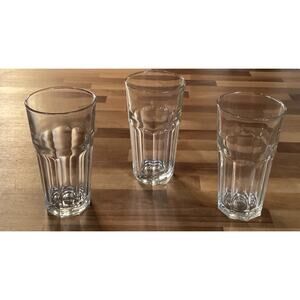 Set Of 3 Heavy 18 Oz Libbey Duratuff Gibraltar Tumblers 8 Paneled Glasses 6.75”